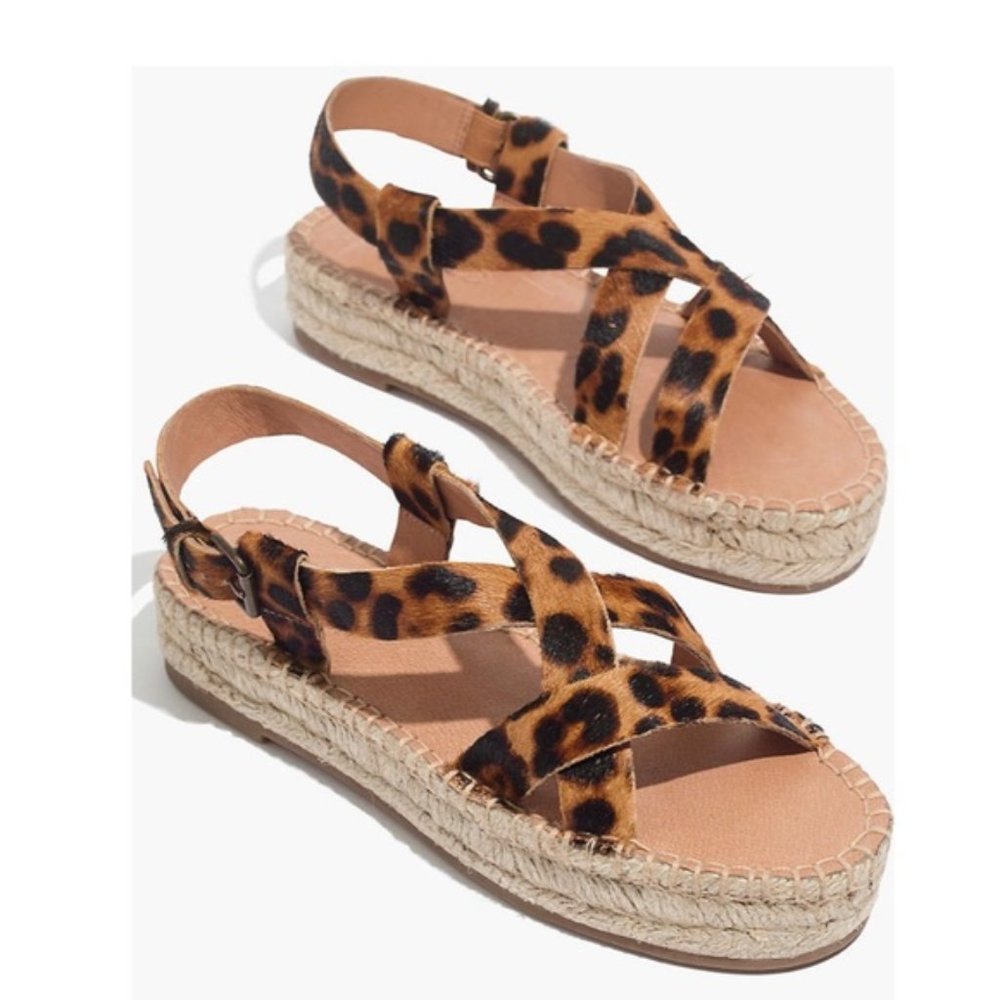 NEW  Madewell The Malia Espadrille Sandal Leopard Calf Hair Leather
